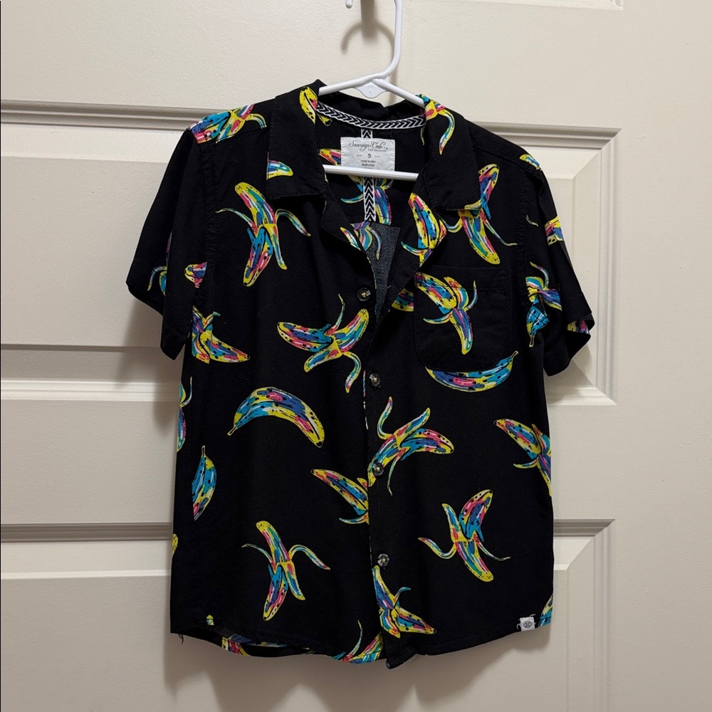 Sovereign Code LA Black Psychedelic Banana Print Children’s button up shirt sz5